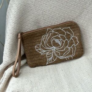 Vera Bradley Brown Wristlet with White Floral Design